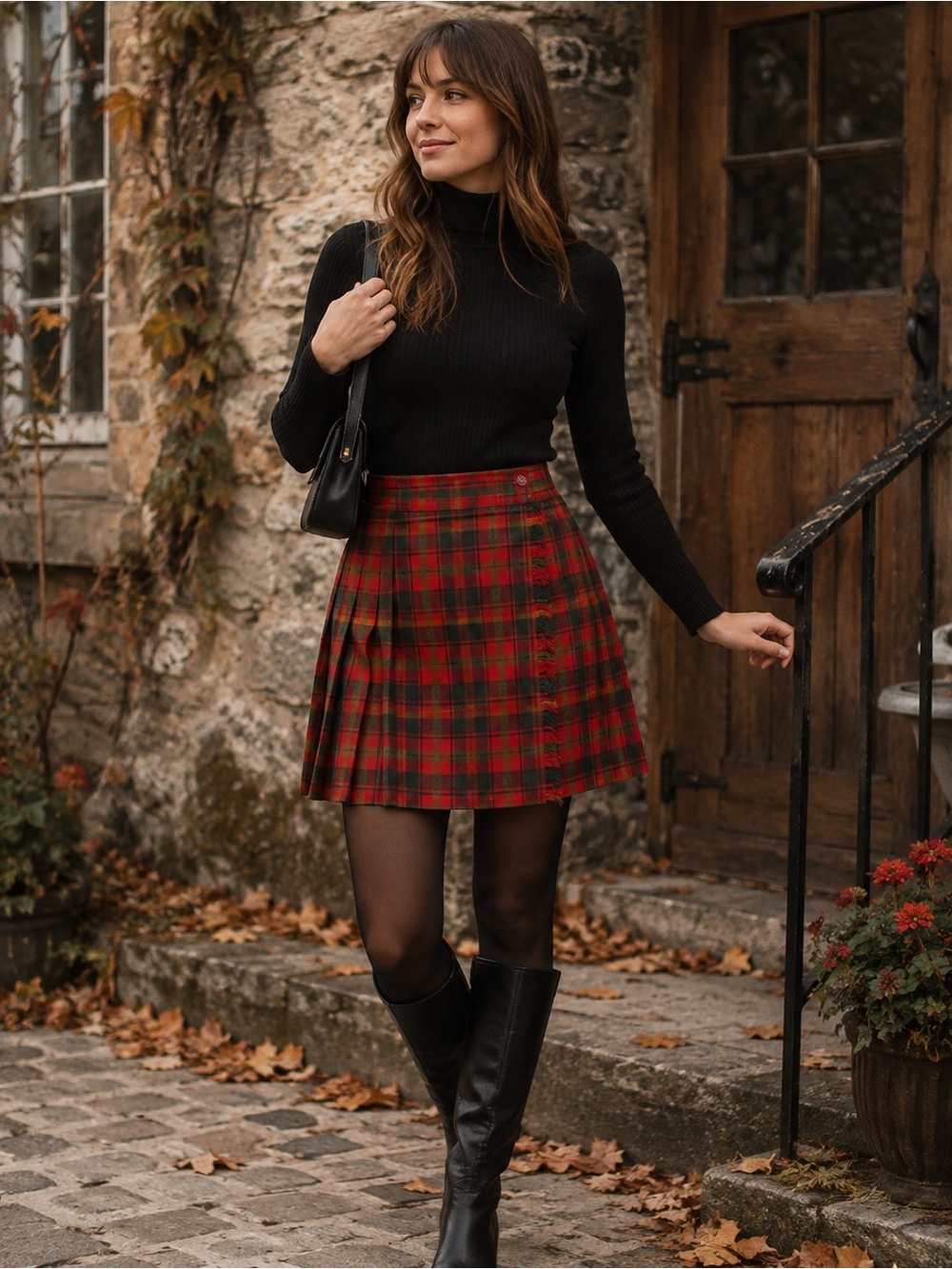 Vintage Maple leaf tartan pleated skirt